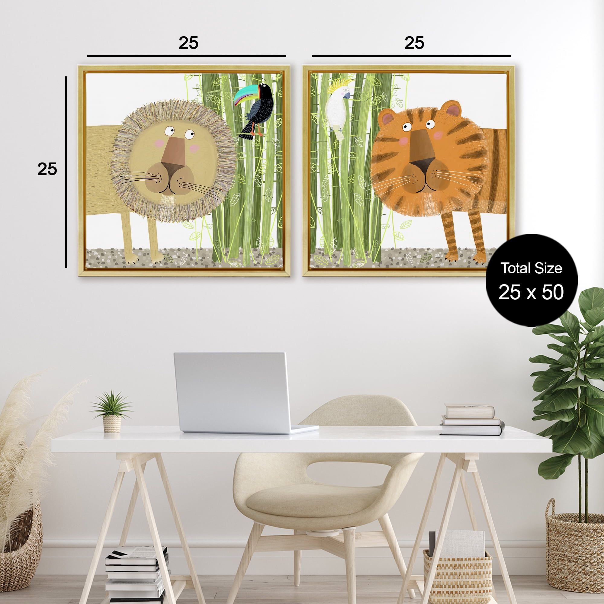 Stupell Industries Bamboo Trees & Animals 2 Piece Gold Framed Floater Canvas Set, design by Carla Daly