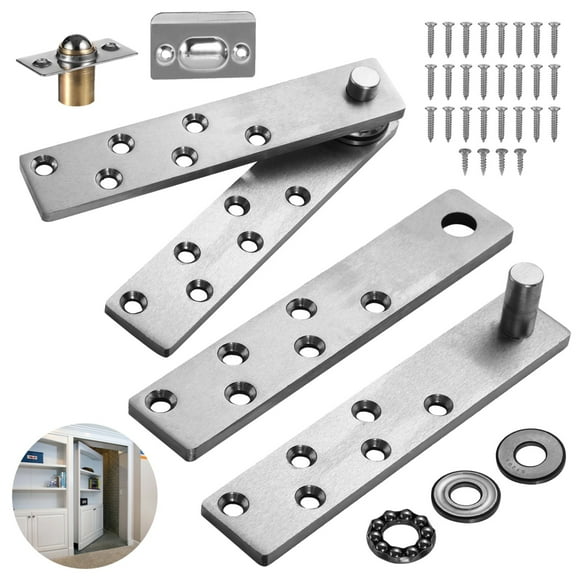 2 PCS Door Pivot Hinges, Heavy Duty Pivot Hinge, Stainless Steel Hidden Door Hinges, Murphy Door Hinge for Bookshelf Secret Door, Bearing Design, Silent & Smooth Rotation