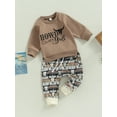 thumbnail image 4 of 2Pcs Toddler Baby Boy Western Clothes 6M 12M 18M 24M 3Y Cow Print  Pullover Sweatshirt Tops+Jogger Pants Fall Winter Outfits, 4 of 10