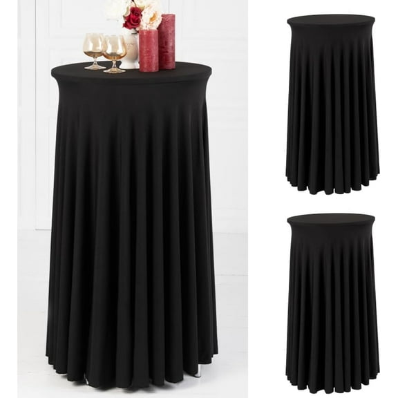 Your Magic Moment Round Cocktail Table Skirt Black Set of 2 for highboy Round Tablecloth Spandex Fitted Table Covers for 24 in Small Corner