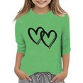 thumbnail image 2 of Curuila Children Girls Tops Casual Heart Print Crew Neck Loose 3/4 Sleeves T Shirt Green Size 10-11 Years, 2 of 3