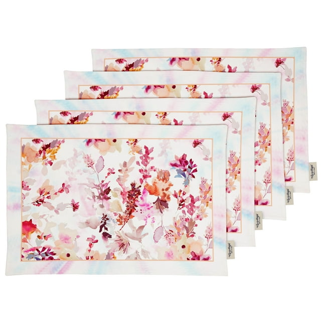 Vargottam Placemats- Placemat For Dining Table, Set Of 4- Printed & Reversible CottonNapkin-IndoorPlacematsFor Home & Kitchen Dining Table- Watercolor flower (Multicolor)