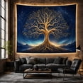 thumbnail image 5 of Golden Tree of Life with Starry Sky and Mountains, Mystical Celestial for Nature Lovers, Wall Art Decor Piece, Housewarming Gift, Tapestry Wall Hanging for Bedroom and Living Room, 5 of 6