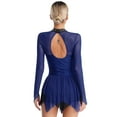 thumbnail image 2 of Doomiva Women's Figure Ice Skating Dress Long Sleeves Ballet Leotards Dance Costume for Competition Navy Blue S, 2 of 7