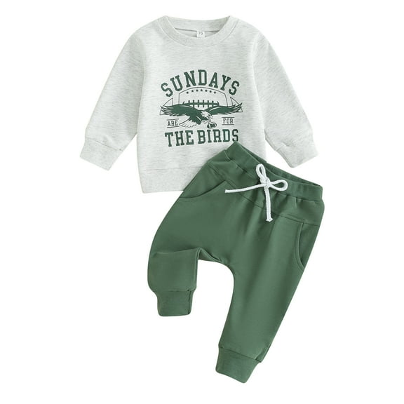 Toddler Boy Girl Football Outfits 6M 12M 18M 24M 3Y Sundays Are for the Bird Eagle Sweatshirts Top Pants Set 2Pcs Game Day Clothes