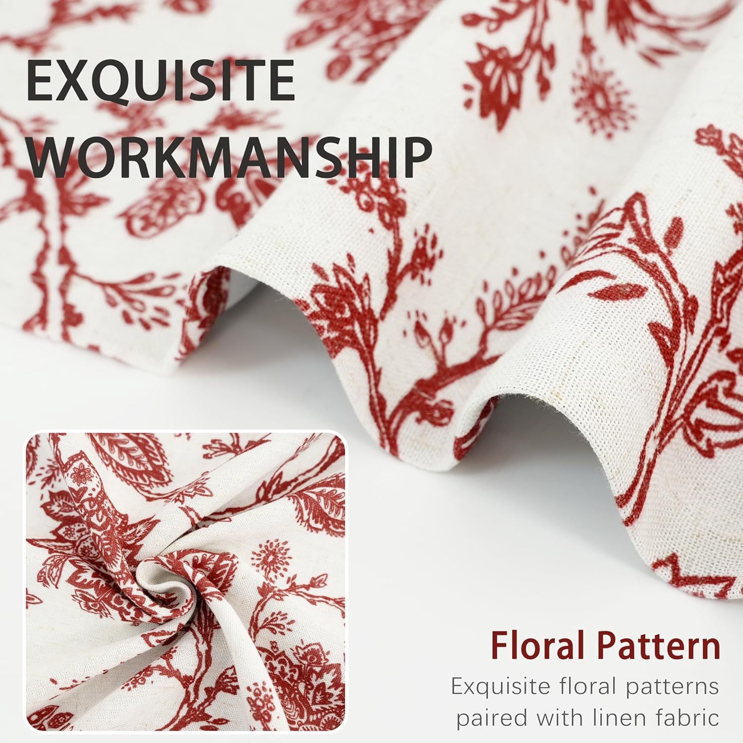 DriftAway Freda Jacobean Floral Linen Blend Lined Thermal Insulated Room Darkening Blackout Grommet Window Curtains 2 Layers 2 Panels Each 52 Inch by 84 Inch Red Beige
