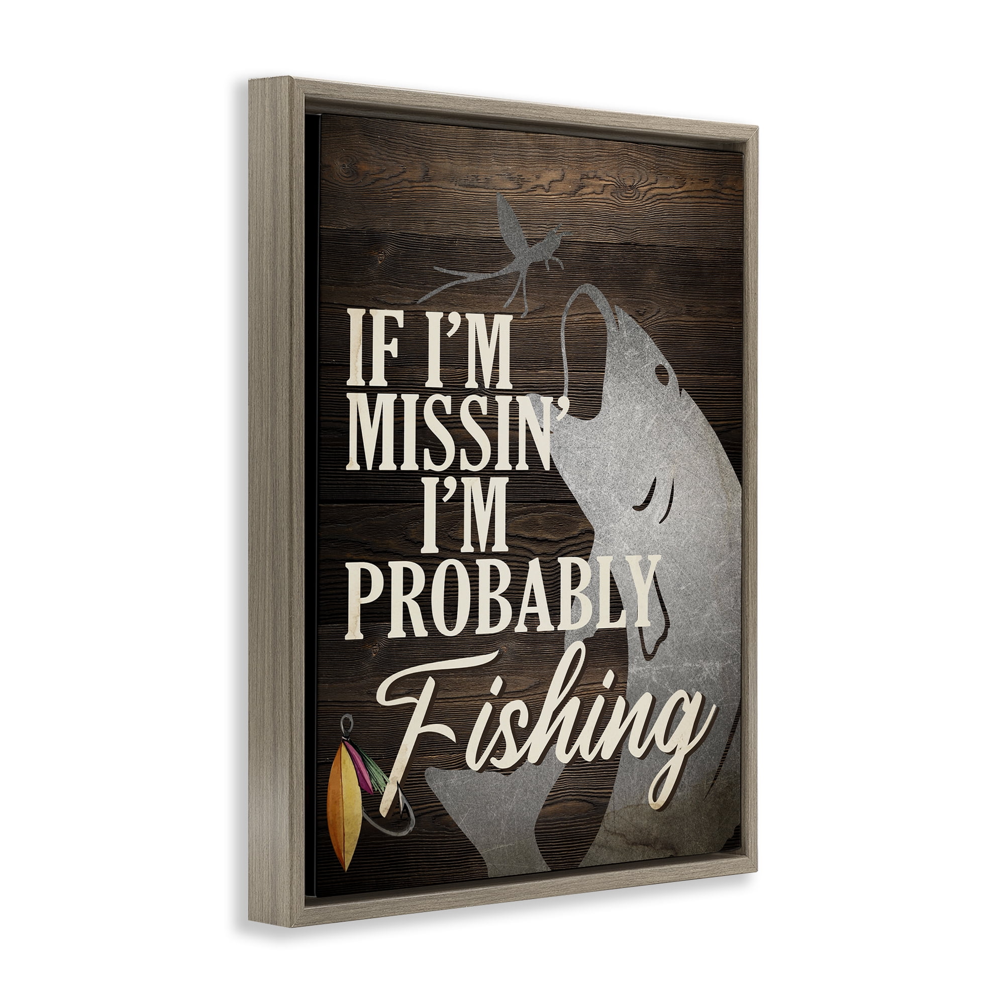 Stupell Industries Rustic Probably Fishing Animals Painting Brown Floater Framed Canvas Art Print Wall Art, 25 x 31
