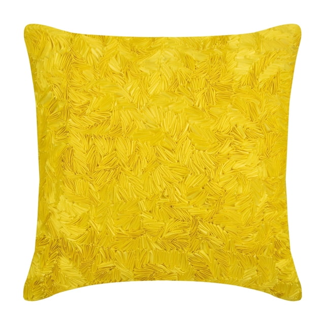 The HomeCentric Pillow Cases Yellow Pillow Shams Textured Ribbon Pillow Sham Pack of 2 24x24 inch (60x60 cm) Pillow Shams Square Silk Shams Pillow Shams Modern Style Solid Color - Yellow Sunshine