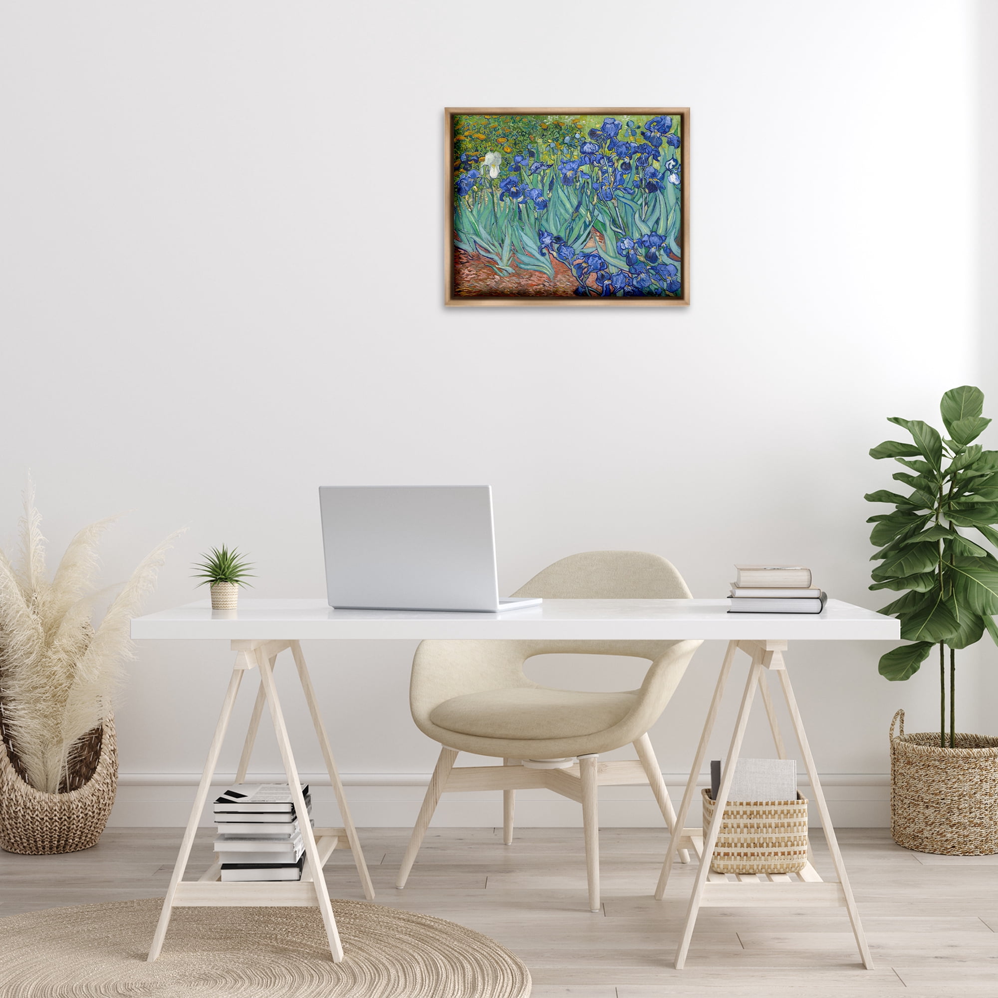 Stupell Industries Classic Van Gogh Irises Plants & Flowers Painting Brown Floater Framed Canvas Art Print Wall Art, 21 x 17