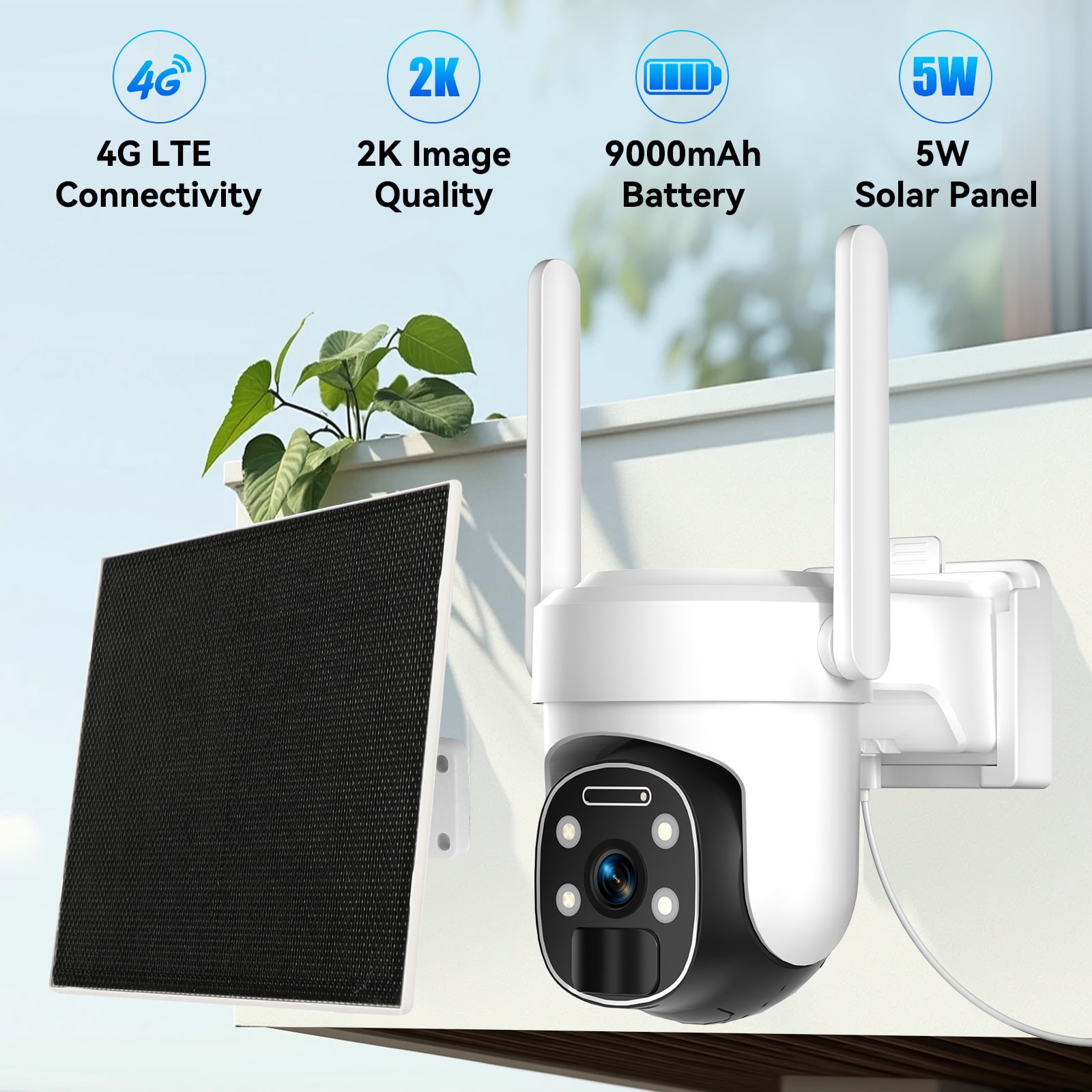4G LTE Cellular Security Camera Outdoor with 32G TF card, 2K No WiFi Solar Camera Outdoor Wireless Color Night Vision, Cellular Cameras for Security 360° Viewing, PIR Motion Sensor,2Pack