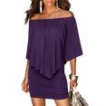thumbnail image 1 of CAROOTU Women Lady Off Shoulder Solid Color Ruffle Dress for Summer Beach Evening Party, 1 of 8