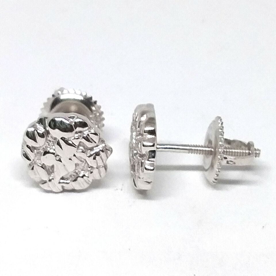 14K White Gold Plated Sterling Silver 8.5MM Round Diamond Illusion Nugget Stud Earrings, Unisex, Hypoallergenic, Screw-Back