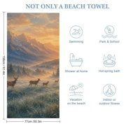 Deer Mountain Sunrise Landscape Microfiber Beach Towel Absorbent Compact Towels for Swimming Pool Beach Travel Things for Vacation Essentials Adult Gift,61.4×30.3Inch