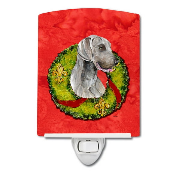 Caroline's Treasures SC9086CNL Weimaraner Christmas Wreath Ceramic Night Light, 6x4x3", multicolor
