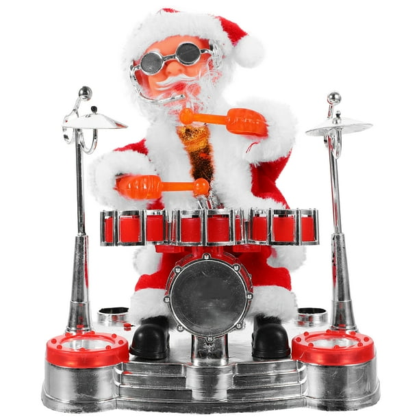 FELTECHELECTR Muñeco navideño de Papá Noel que baila y canta, con batería, musical y móvil, decoración navideña (tambor)