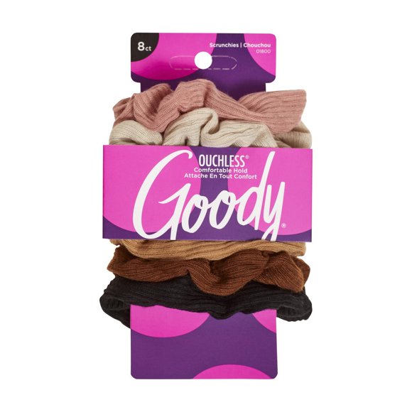 Goody Ouchless Ribbed Hair Scrunchies - Assorted Neutral Colors - 8 Ct
