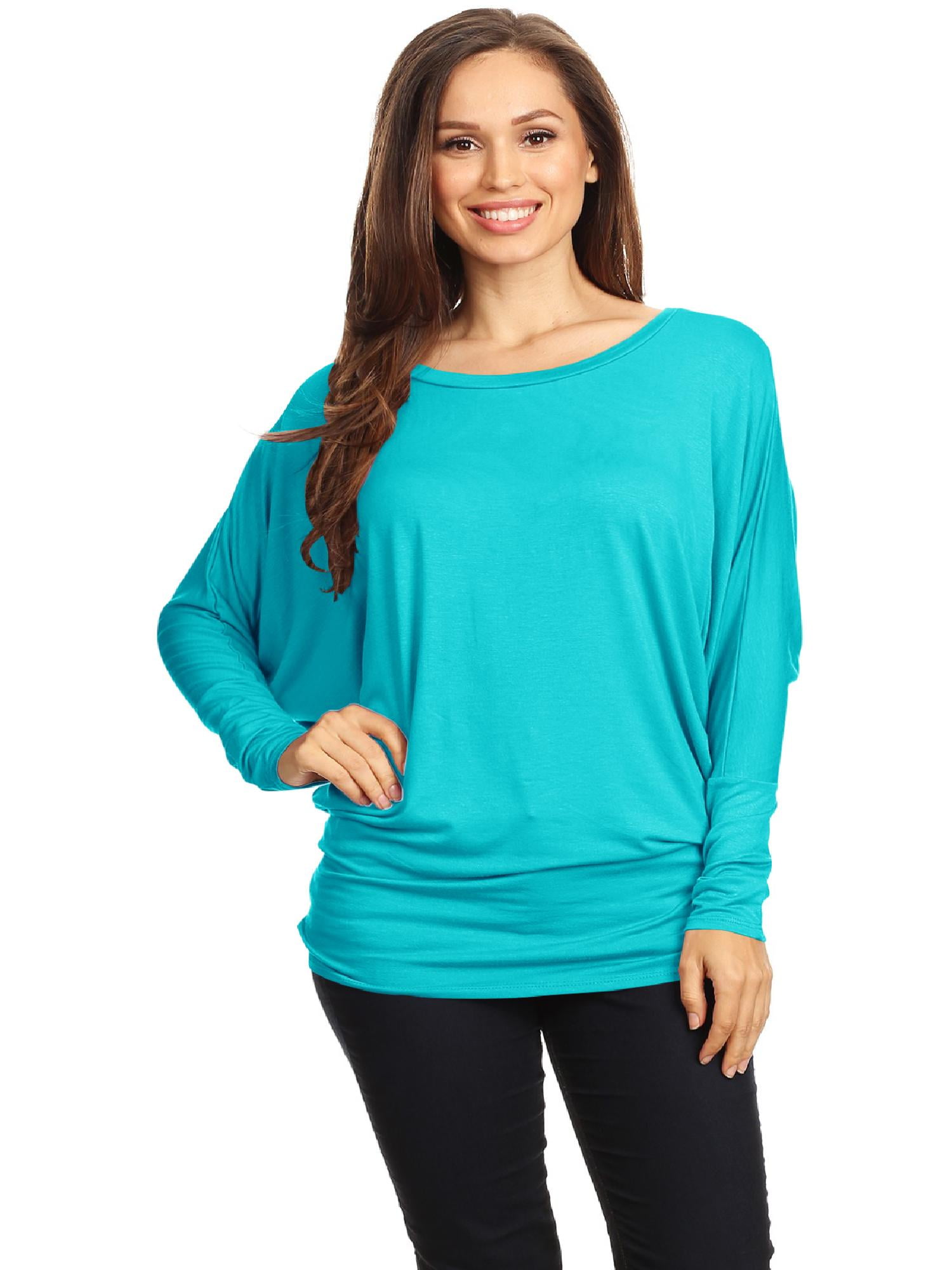 Moa Collection - Womens Boat Neck 3/4 Dolman Sleeve Basic Top Regular ...