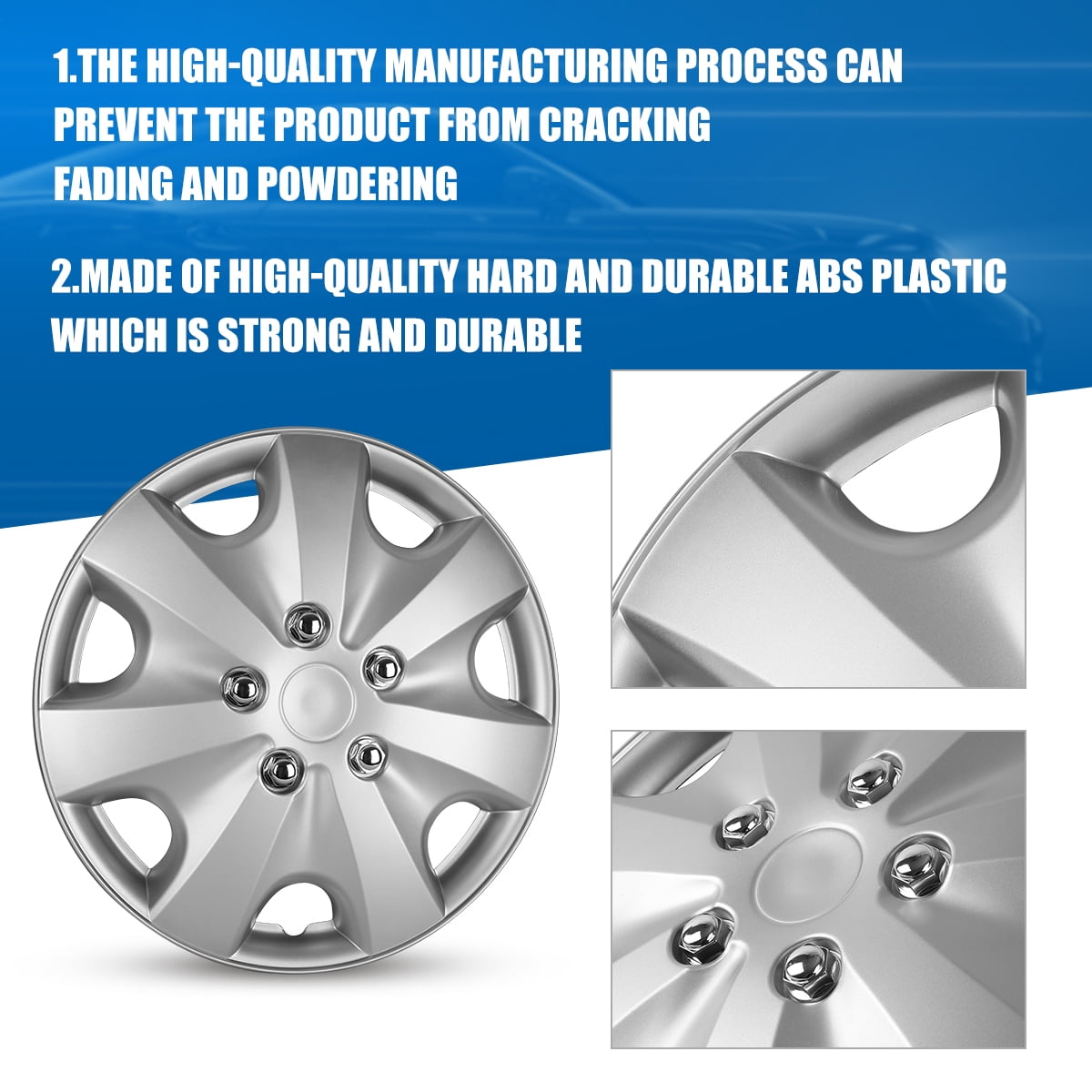 (4 Pack)15 inch Universal Wheel Rim Cover Hubcaps Snap on Car Truck Fit R15 Tire-Silver