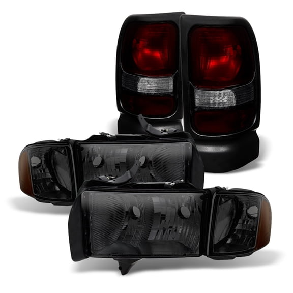 AKKON - Fits 1999 2000 2001 Dodge Ram 1500 Sport Models Smoked Headlamps   Dark Red Tail Lights Replacement Combo Pair LH RH