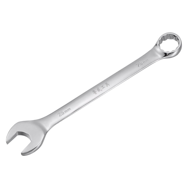 Uxcell Metric 25mm 12-Point Box Open End Combination Wrench Chrome Finish, Cr-V