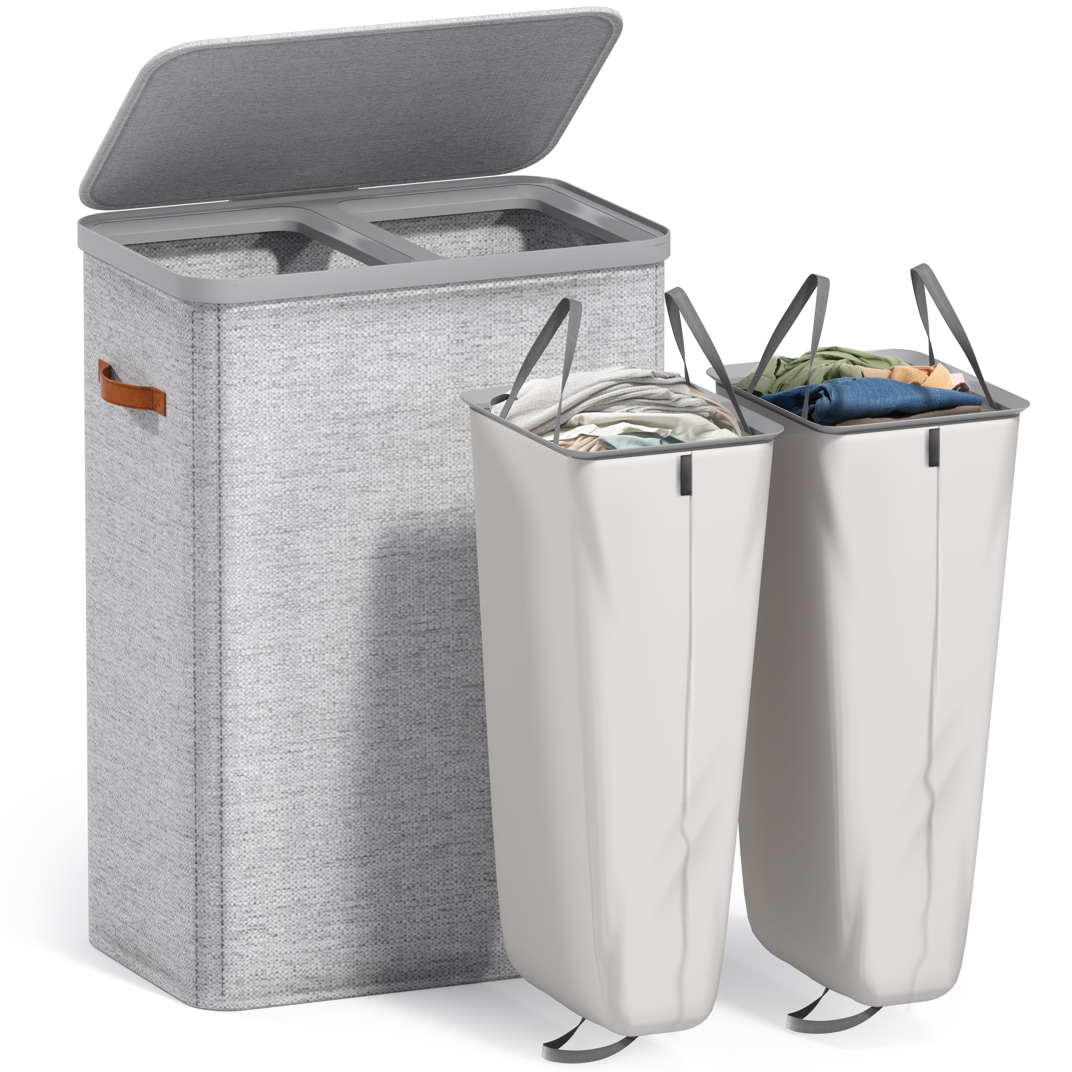 Sorbus Collapsible Fabric Laundry Hamper with Removable Bag, 2-Compartment, Gray