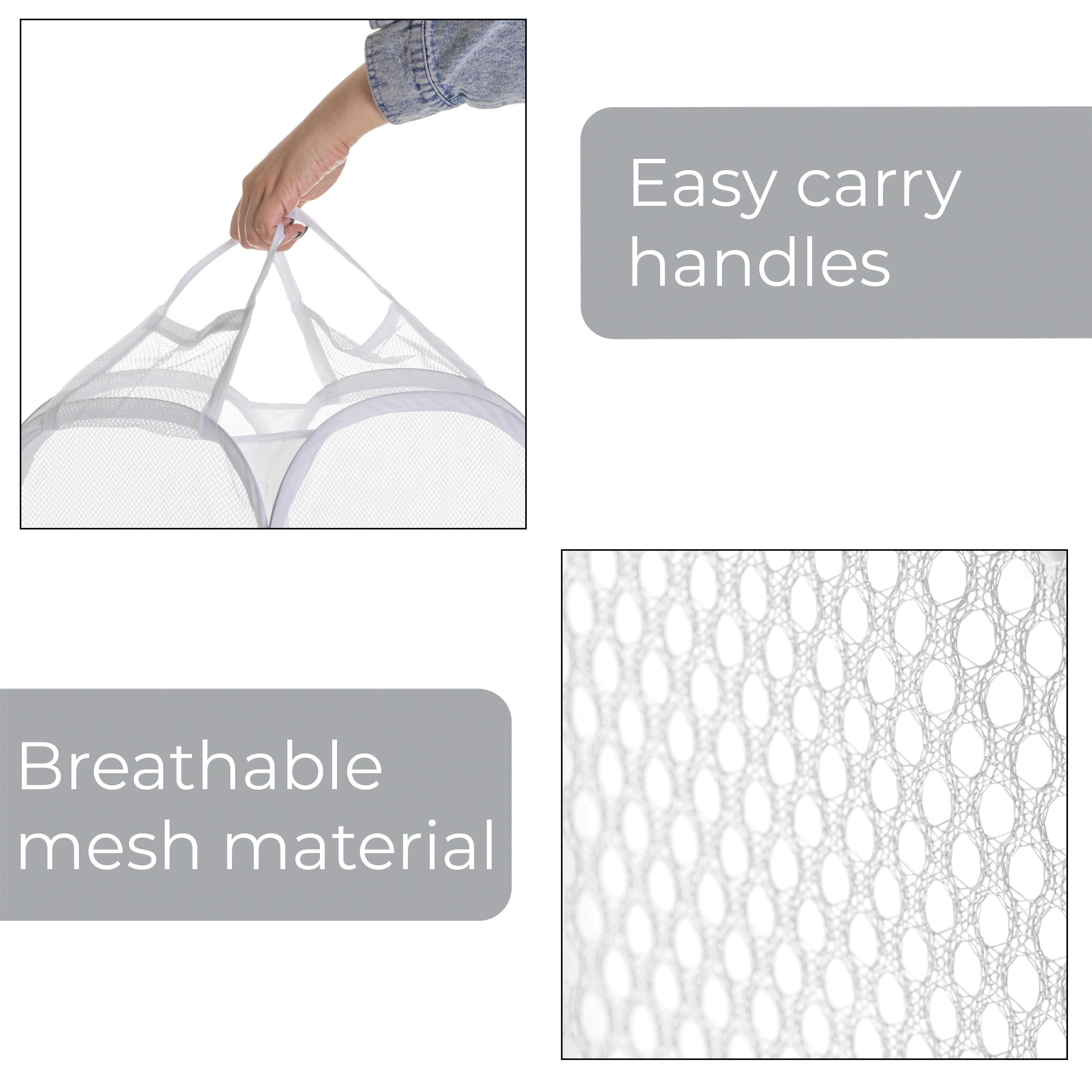 Mainstays Mesh Pop-up Hamper, Collapsible, Holds 2 Loads, White, Adult