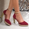 thumbnail image 2 of Women's Platform Heels Shoes for Women Trendy Pointed Toe Ankle Strap Block Heel Pumps Comfortable Glitter Accent Spring Summer Fashion Plus Size Black Shoes for Women, 2 of 10