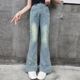 thumbnail image 4 of YunPes Teen Girls Flare Jeans High Waist Bell Bottom Pants Distressed Butterfly Patchwork Jeans Casual Cute Applique Denim Leggings, 4 of 7