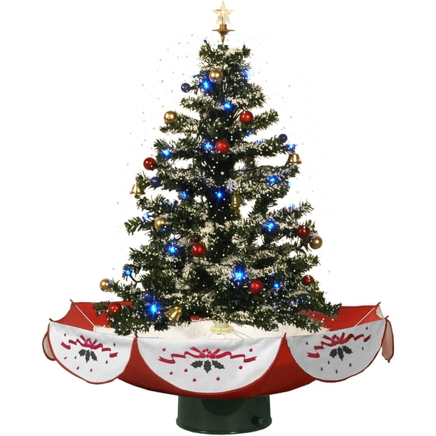 Fraser Hill Farm 29" Snowing Musical Christmas Tree with Red Base and
