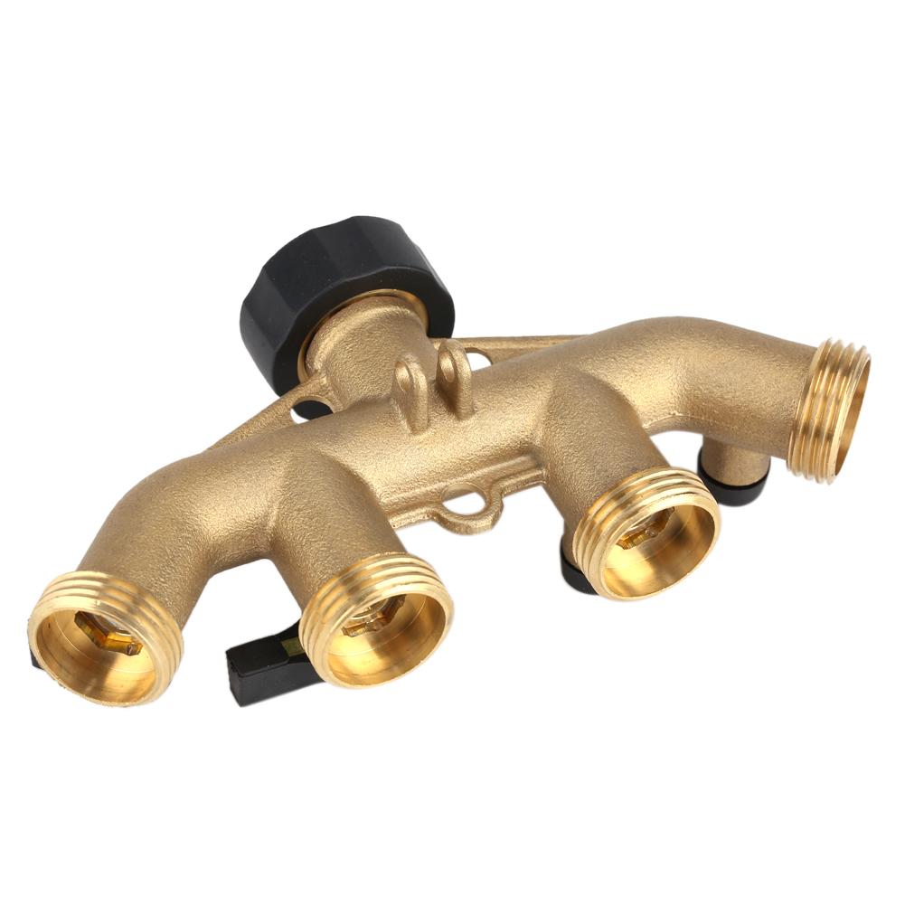 Mgaxyff Hose Pipe Splitter, 4 Way Valve Splitter,3/4 Inch Brass 4 Way