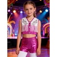 thumbnail image 5 of TiaoBug Kids Girls Western Cowgirls Outfits Cheerleading Crop Top with Metallic Shorts Set for Stage Performance Hot Pink 14, 5 of 7