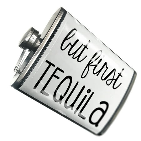 

NEONBLOND Flask But First Tequila Funny Saying