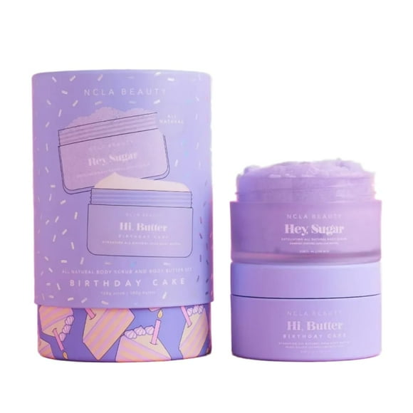 Ncla - Set de descubrimiento para el cuidado corporal de Birthday Cake (exfoliante corporal mantequilla corporal) | Cuidado de la piel limpio vegano y sin crueldad animal | Fabricado en EE. UU. (2 pi