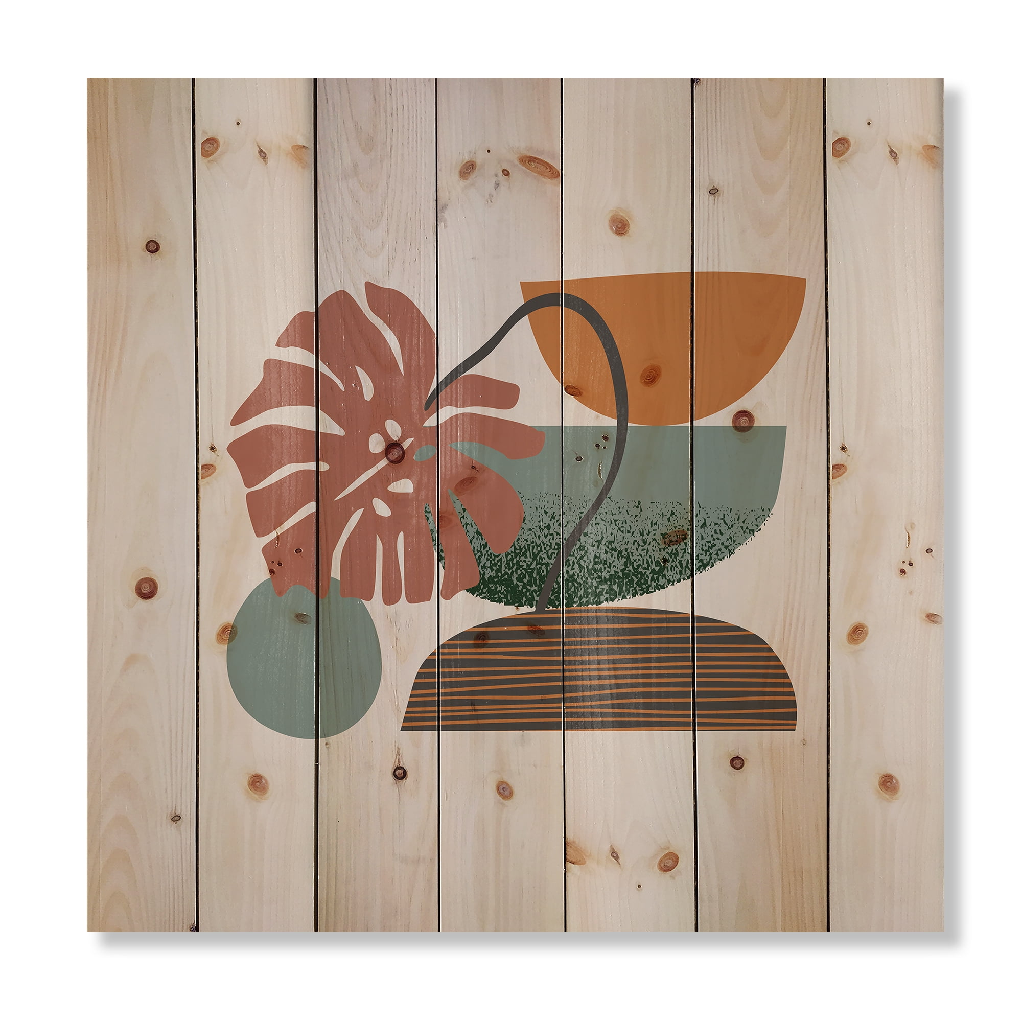 Designart 'Abstract Colorful Geometric Art Collage III' Modern Print on Natural Pine Wood