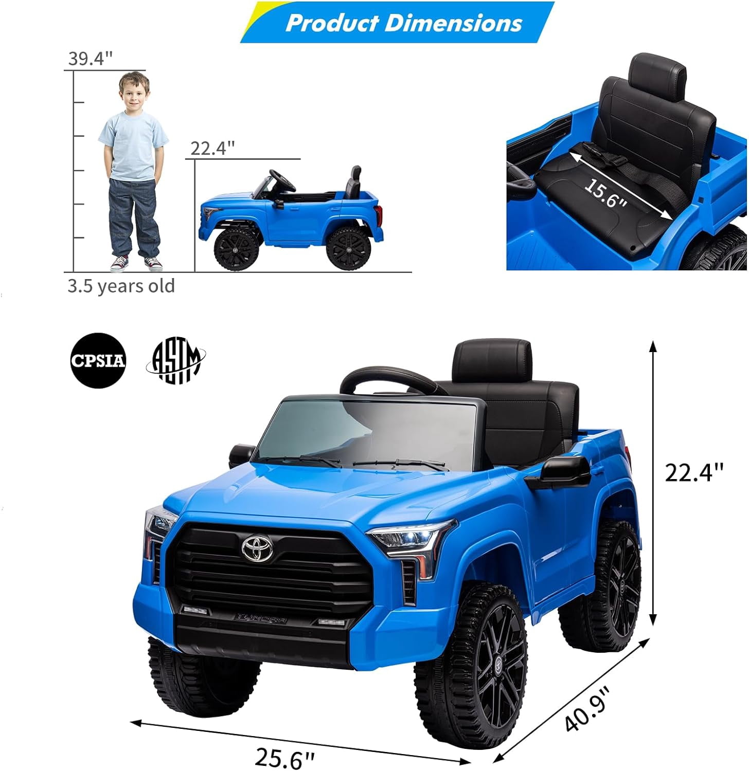 Truck Car, 12V Licensed Toyota Ride on Car with Remote Control, Battery Powered Electric Car with Spring Suspension, EVA Tires, USB, Music, LED Lights