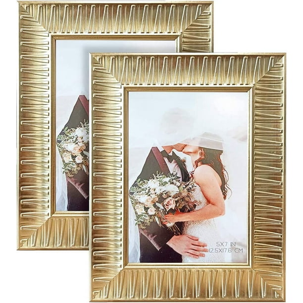 ArtbyHannah 5x7 inch 2 Pack Ornate Gold Picture Frame Sets for TableTop