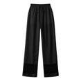 thumbnail image 6 of Womens Cotton Linen High Waist Wide Leg Pants for Summer Casual Palazzo Trousers Lightweight Lace Lounge Pants with Pockets Black S(S), 6 of 6