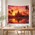 thumbnail image 5 of Temple at Sunset with Lotus and Palm Reflections Serene Psychedelic for Meditation Enthusiasts Spiritual Wall Art Housewarming Gift Tapestry Wall Hanging for Bedroom Living Room and Dorm, 5 of 7