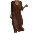 thumbnail image 3 of Dresses for Women Plus Size Summer Boho Casual V-Neck Loose 3/4 Sleeve Solid Color Hollow Out Beach Vacation Sundresses, 3 of 9