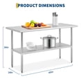 thumbnail image 4 of Stainless Steel Table for Prep & Work, 2-Tier Shelf 24"x60" NSF Commercial Metal Worktable Adjustable Height & Leveling Feet, Extra Strength Kitchen Storage Rack for Restaurant Warehouse, 4 of 9