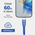 thumbnail image 3 of 3ft USB-C to USB-C 60W Fast Charging Cable Cloth Braided, Blue,2 pack, 3 of 7