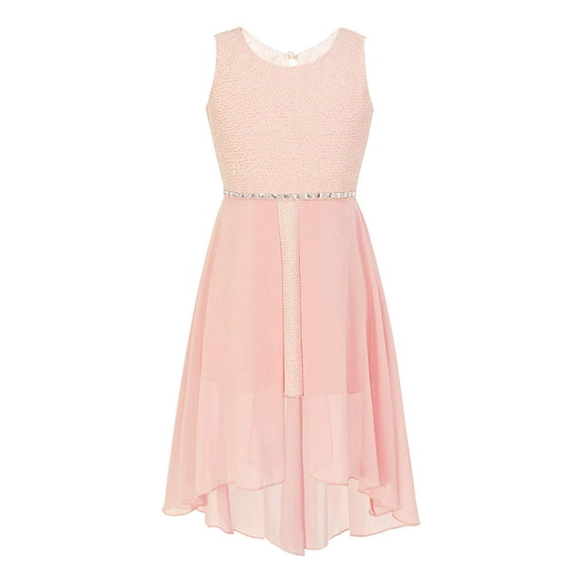 iiniim Robe en Chiffon Scintillant pour Enfants Robe de Demoiselle d'Honneur de Mariage Ourlets Hauts Bas Robe de Fête Rose 8