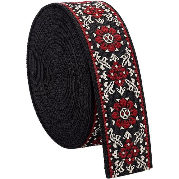 10Yards Vintage Jacquard Webbing Trim 2inch Embroidered Ribbon Boho Lace Trim Ethnic Floral Embroidery Webbing for DIY Clothing Accessories Sewing Crafting Home Decor