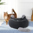 thumbnail image 1 of Gato redondo Casa cálida Cama para perros Orejas de animales lavables decorativa Felpa Mascotas Manta para perros pequeños y medianos Cachorro , Gris 70cm, 1 of 8