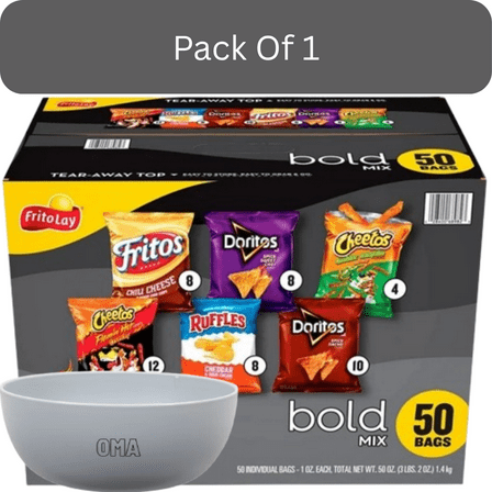 Frito-Lay Bold Mix Variety Pack Chips, 50 ct, With Olive White Bowl By OMA