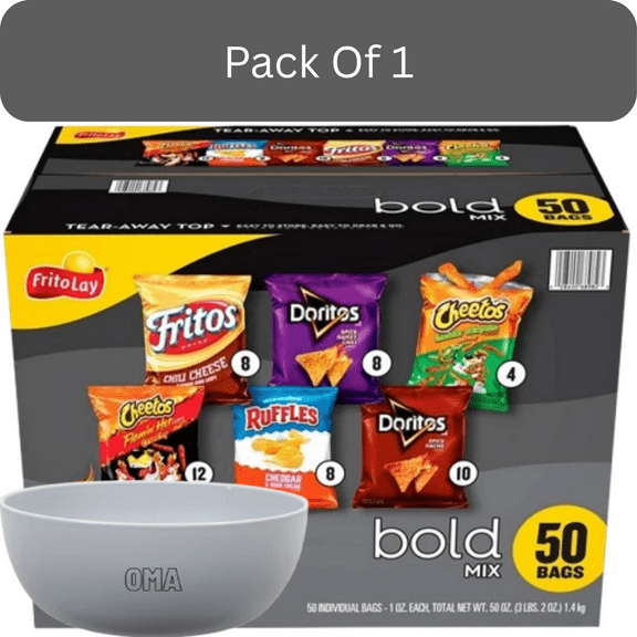 Frito-Lay Bold Mix Variety Pack Chips, 50 ct, With Olive White Bowl By OMA