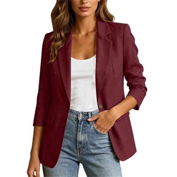 Enjoytime Women Blazer Solid Color 3/4 Sleeve Lapel Open Front Blazers Lightweight Business Casual Work Jacket