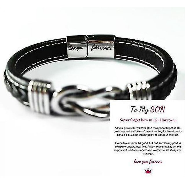 Lov you forever Pulsera de cuero trenzado para mi hijo y nieto, te amo para siempre, pulsera con nudo de cuero trenzado para hombre