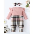 thumbnail image 3 of Bagilaanoe Newborn Baby Girl Jumpsuit Plaid Long Sleeve Bodysuit + Headband 3M 6M 9M 12M 18M Infant Patchwork One Piece Romper, 3 of 8