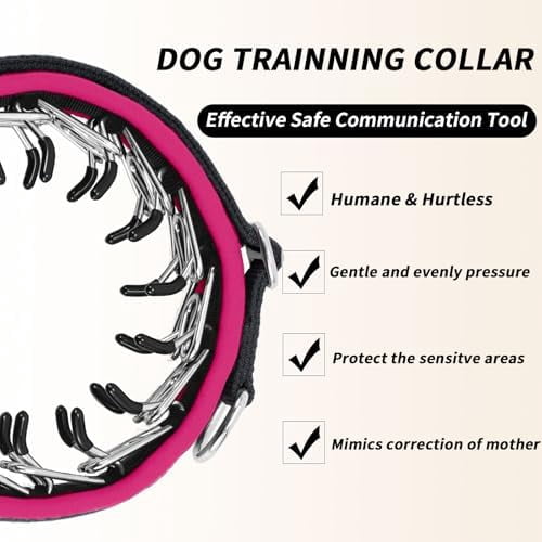 Martingale No Pull Dog Collar for Large Medium Small Dogs, Heavy Duty Nylon Reflective Adjustable Anti Pull Slip Collar with Buckle for Training Walking S Black Hot Pink